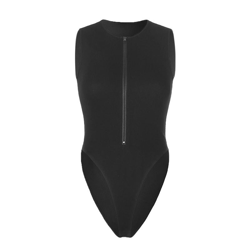 Zipped Tight Bodysuit Women Black